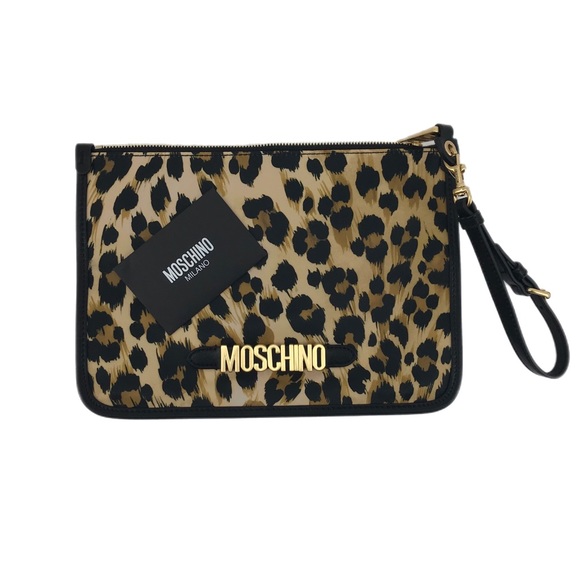 Moschino Fantasy Print Beige Leopard Print Zippered Pouch or Clutch - Picture 4 of 8